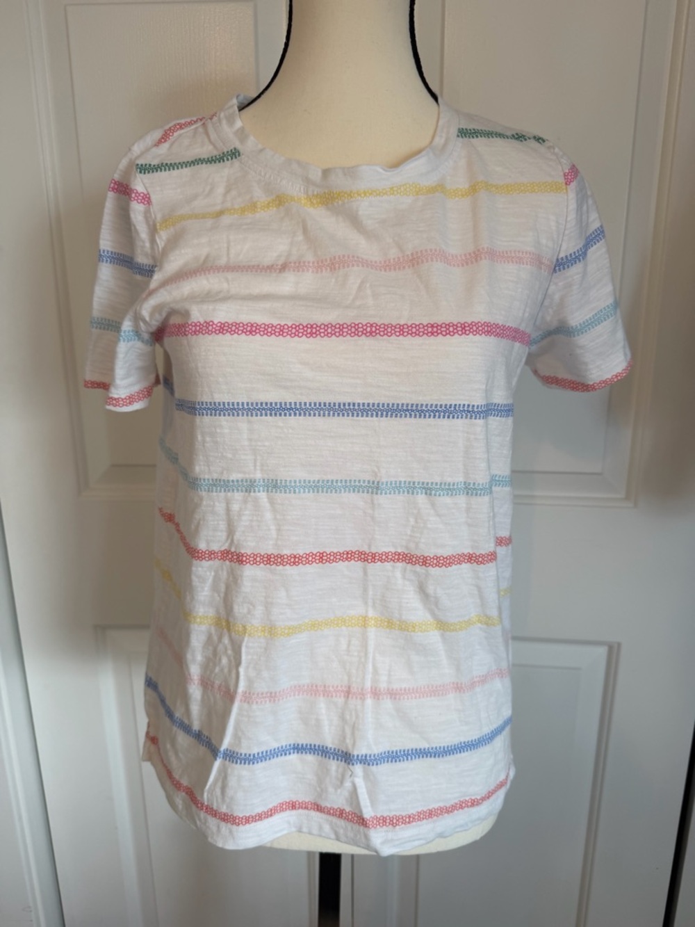 Joules White Short-Sleeve Tee with Pastel Stripe Accents
